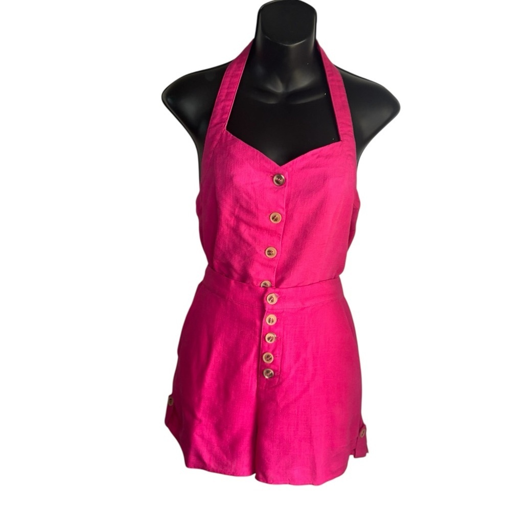 Anthropologie Moon River Vibrant Pink Halter top and short set sz small preloved